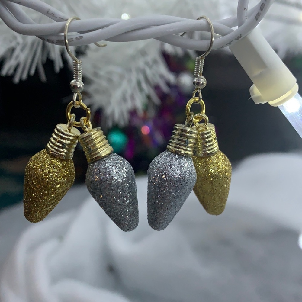 Silver & Gold drop Sparkly bulb earrings